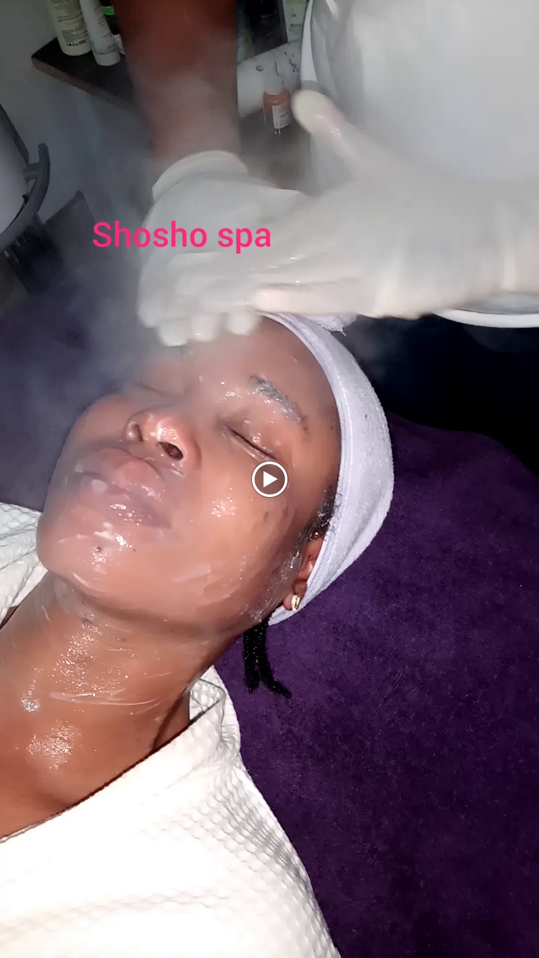 Client receiving a facial treatment at Shosho Beauty Spa