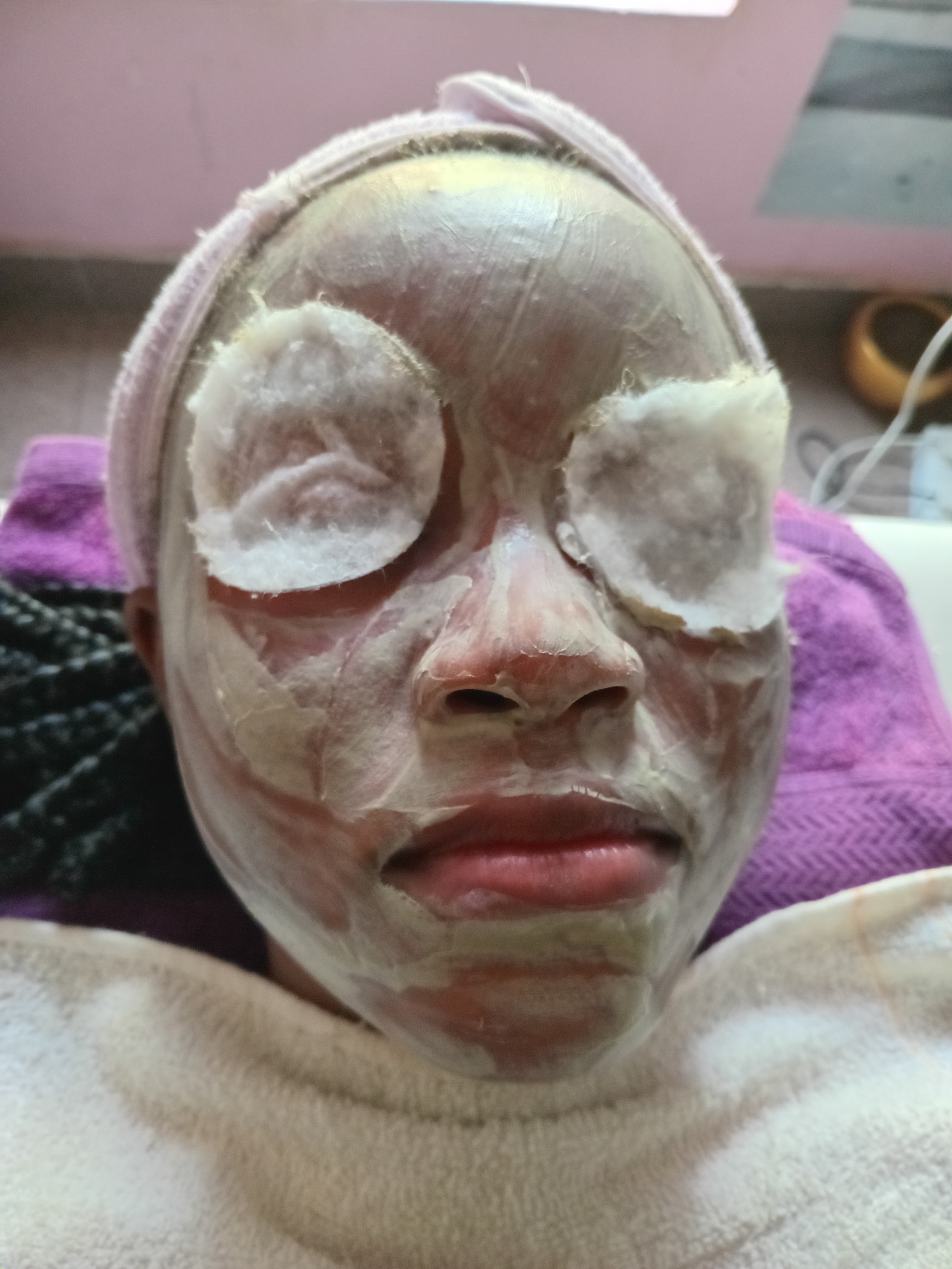 Peeling mask applied during a facial